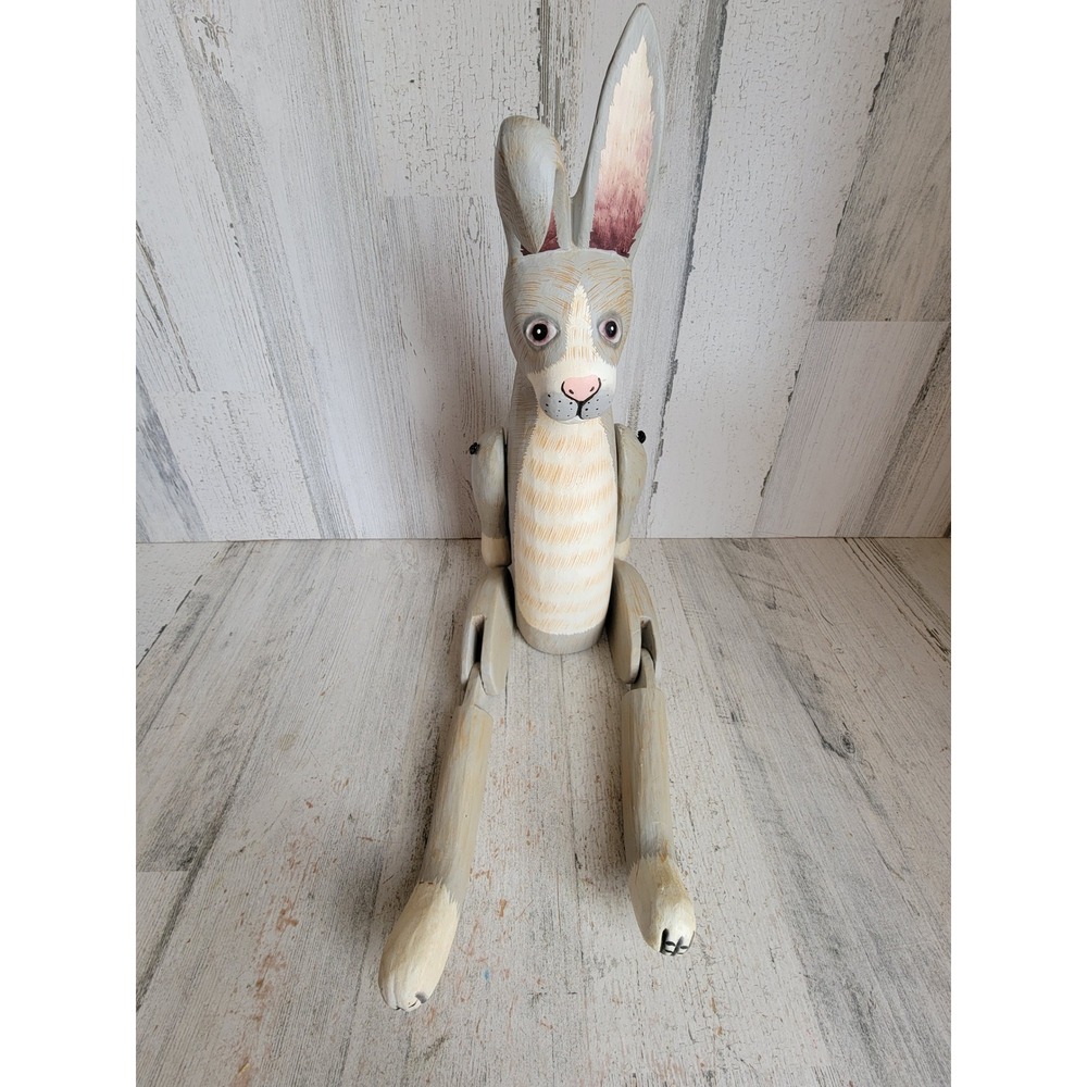 Vintage wooden primitive rabbit gray shelf sitter Easter bunny home unique